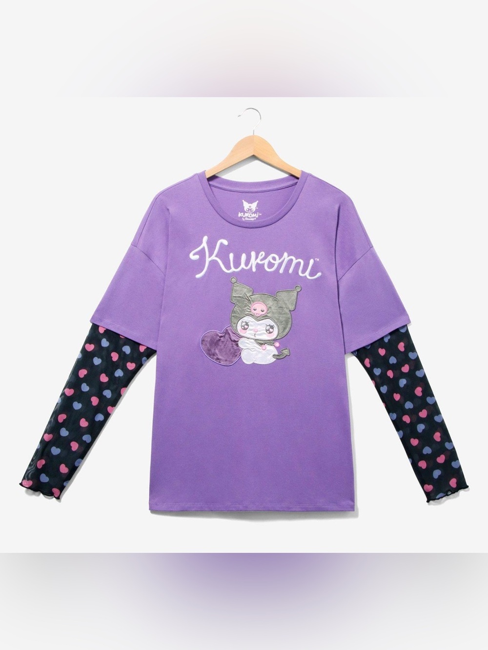 Sanrio Kuromi Lavender Long Sleeve Mesh Hearts 2x T-Shirt.               3466